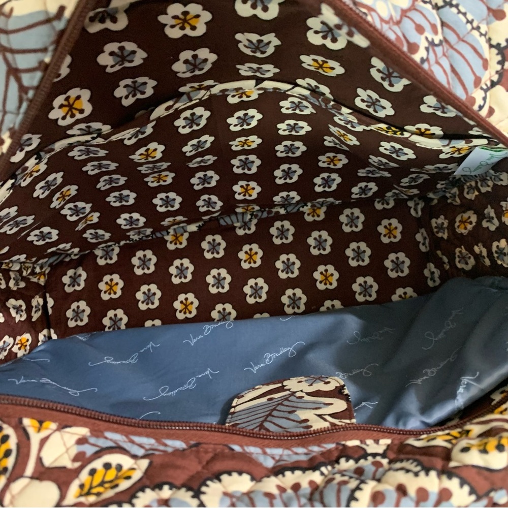 VERA BRADLEY Quilted SLATE BLOOMS Brown Blue LAPTOP Carry On TRAVEL Satchel BAG - Picture 6 of 9